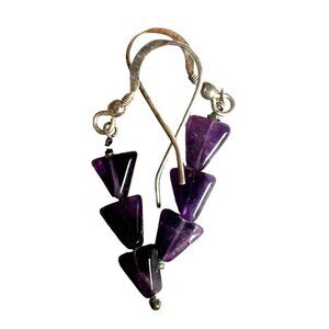 Authentic Amethyst Silver Pierced Earrings Handmade Purple Dangle Casual Everyda